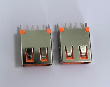 USB母座 铜壳直口直插180° H15.0MM 橙胶芯